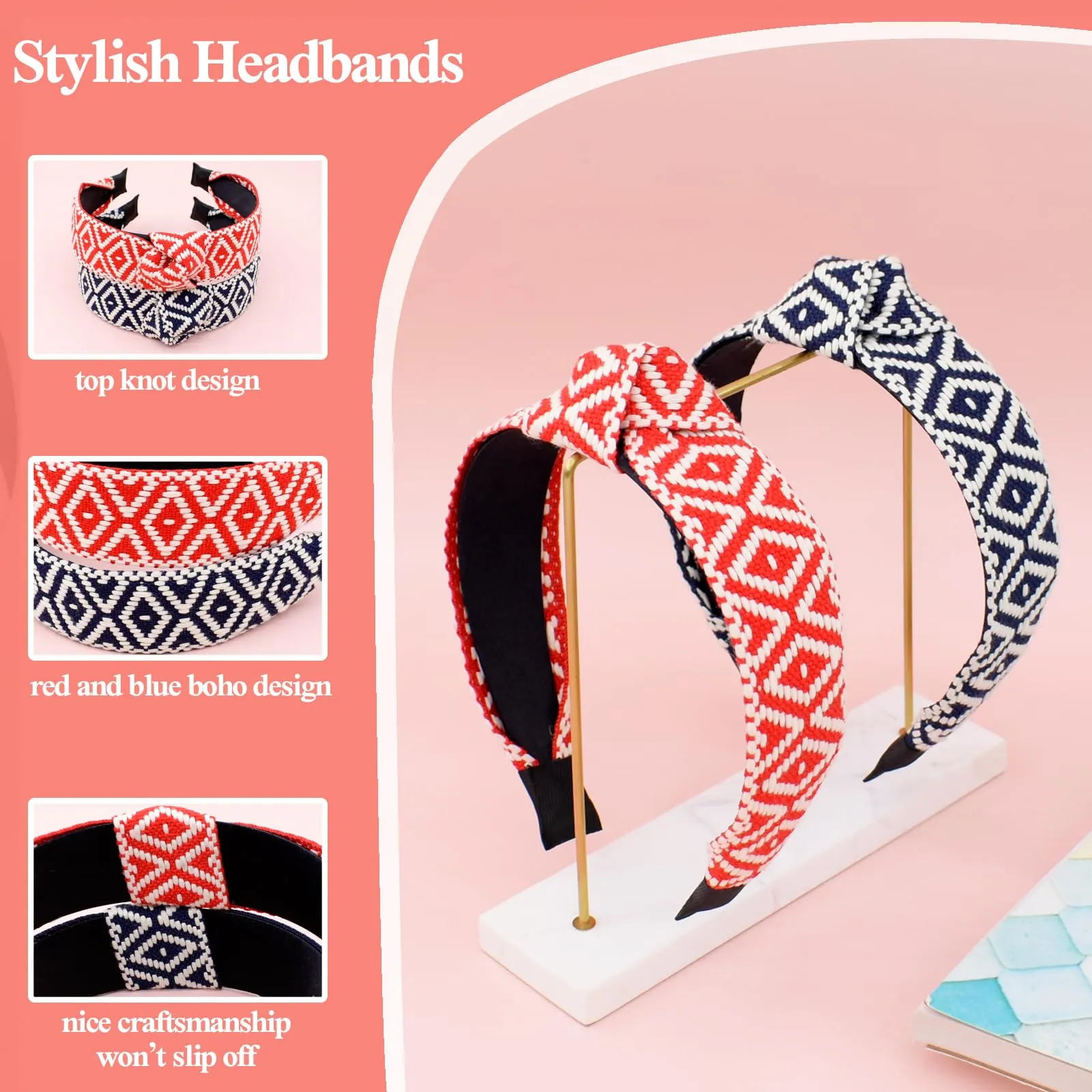 BEGOOD Boho Knotted Headband - Braided Wide Top Knot Hairband for Girls and Women, Fashion Head Bands Hair Accessories 2Pcs