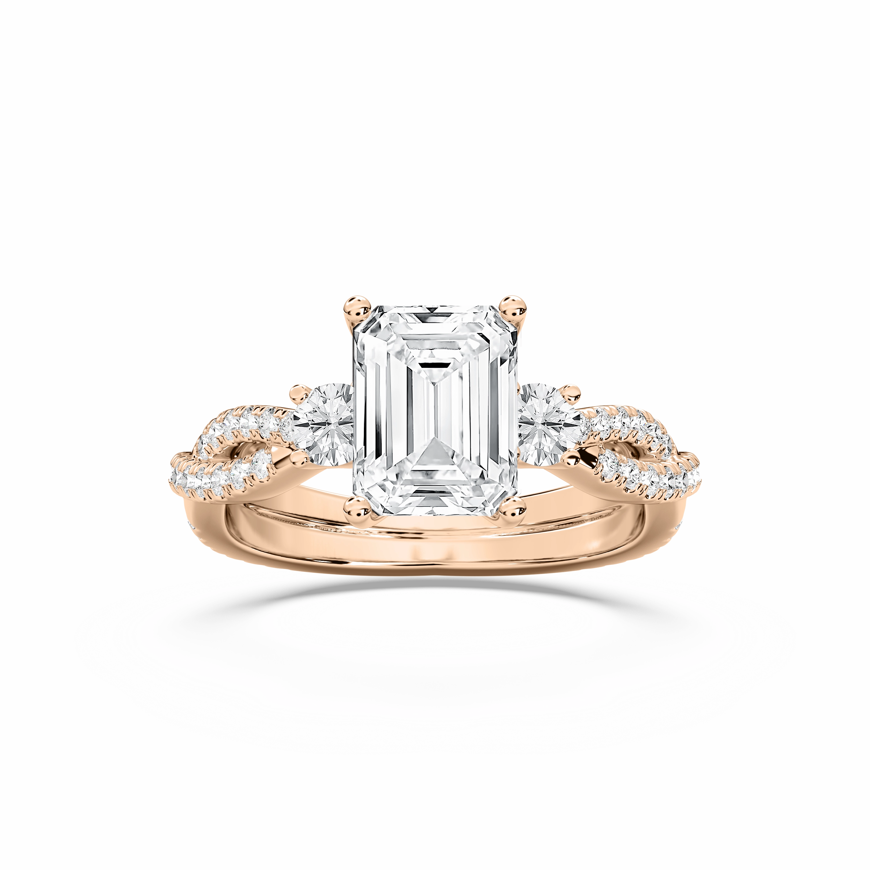 Bella 2 ? ctw Emerald Lab Grown Diamond Twist Side Stone Engagement Ring Timeless Simplicity