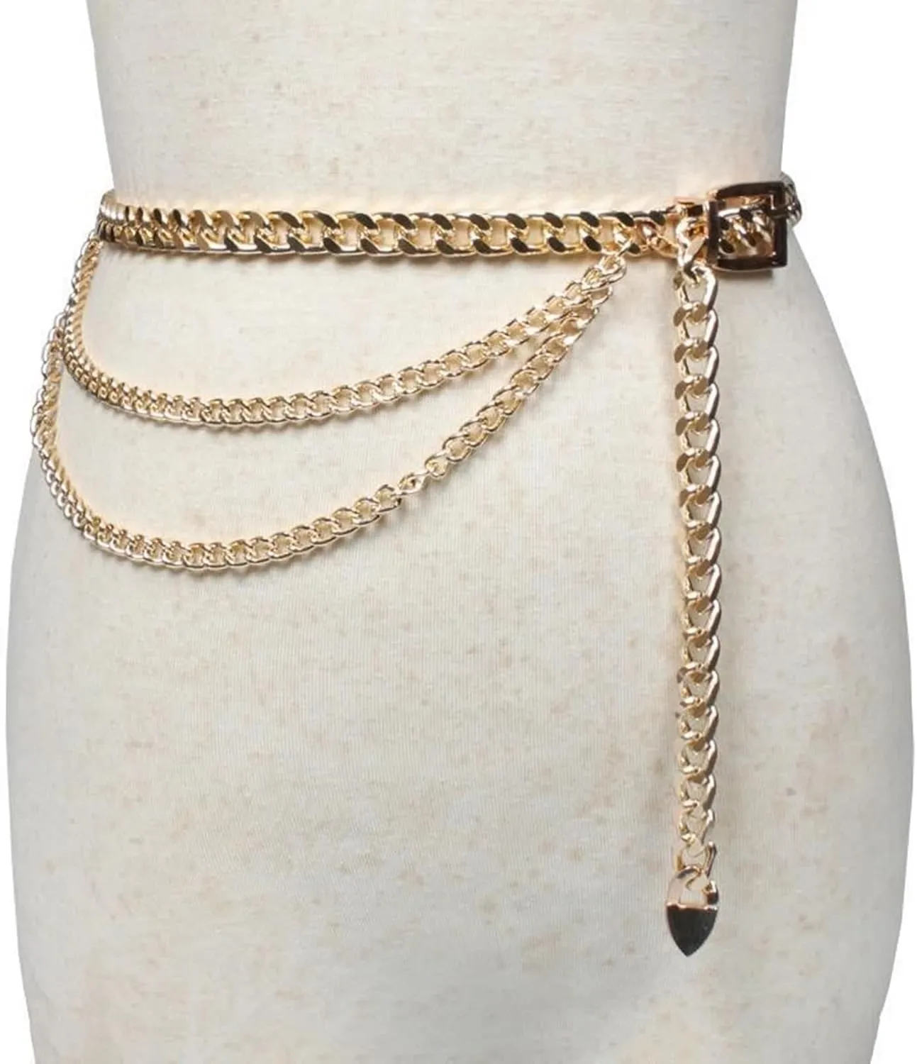 Belly Chain Layered, Belt Chains for Women Dress Minimalist Multilayer Chain Tassel Buckle Clasp Body Jewelry