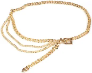 Belly Chain Layered, Belt Chains for Women Dress Minimalist Multilayer Chain Tassel Buckle Clasp Body Jewelry