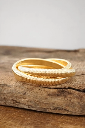 Fantasy Vision Gold tone triple strand flexy stretchy bracelet bangle watch band Snake chain - 10mm