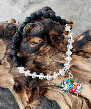 BESHEEK CLEAR and Black Lava bead Mosaic Crab Stretch Anklet | Handmade Hypoallergenic Beach Gala Wedding Style Jewelry
