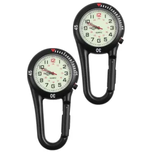 BESPORTBLE 2pcs Black Clip On Carabiner Luminous Face Fob Watch Digital Clip-on Quartz Watch Glow in The Dark Metal Fob Watch Black Dial Doctor Nurse Unisex Men Women
