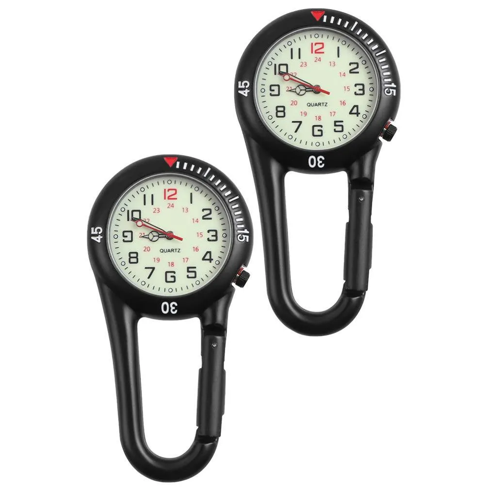 BESPORTBLE 2pcs Black Clip On Carabiner Luminous Face Fob Watch Digital Clip-on Quartz Watch Glow in The Dark Metal Fob Watch Black Dial Doctor Nurse Unisex Men Women