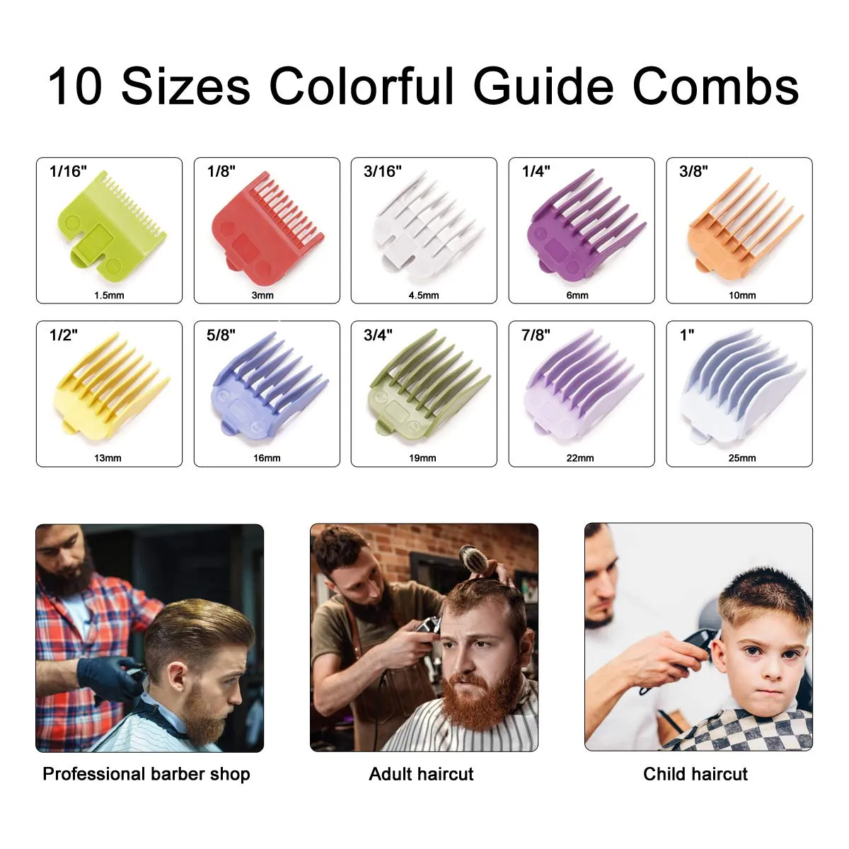 BESTBOMG 10 Color Professional Hair Clipper Guide Combs, Replacement Guards Set, Attachment Guide Combs, Great Fits for Many Clippers/Trimmers A 10color