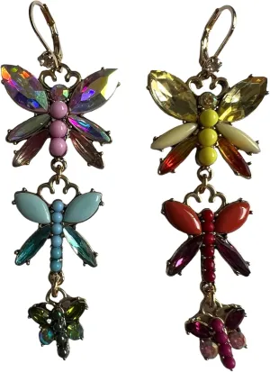 Betsey Johnson Butterfly Dangle Earrings, One Size, Resin, Glass, Metal, No Gemstone