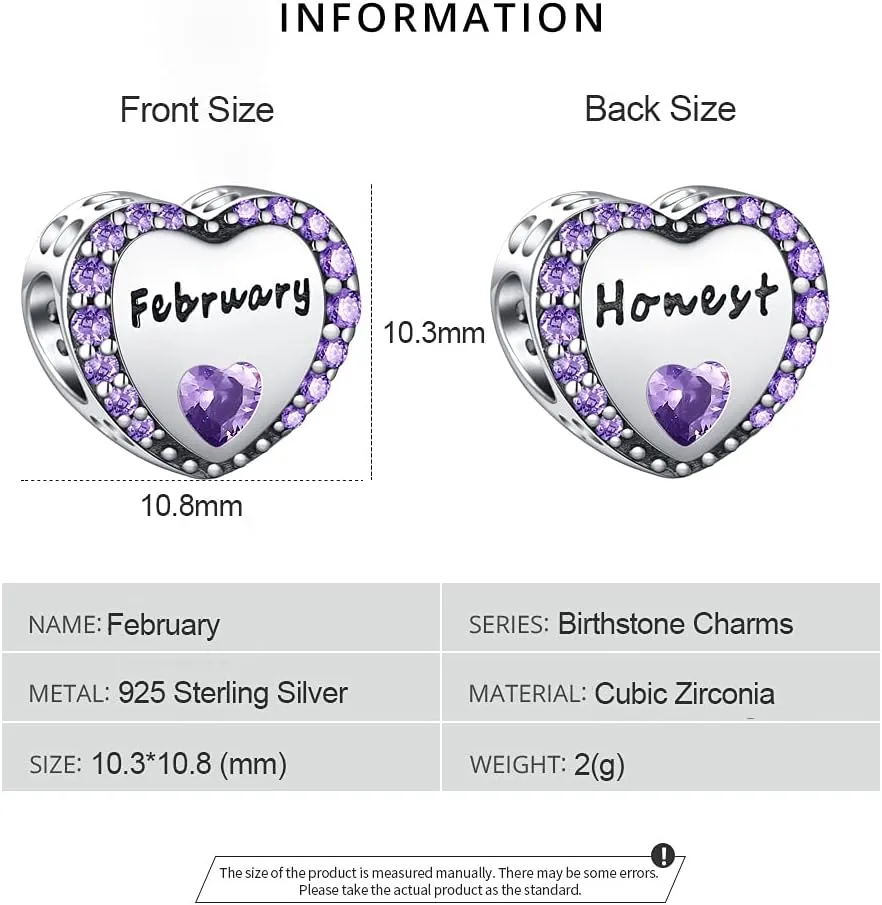 BETTY&SARAH Birthstone Charms for Charms Bracelet 925 Sterling Silver Love Heart Beads Charms Happy Birthday Mothers Day Jewelry Gifts Charms for Women