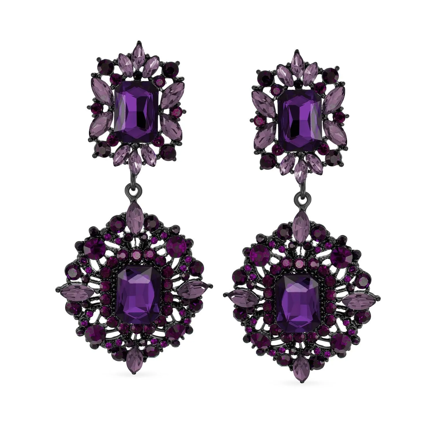 Big Crystal Art Deco Vintage Style Gatsby Gemstone Dangle Earrings Gold & Black
