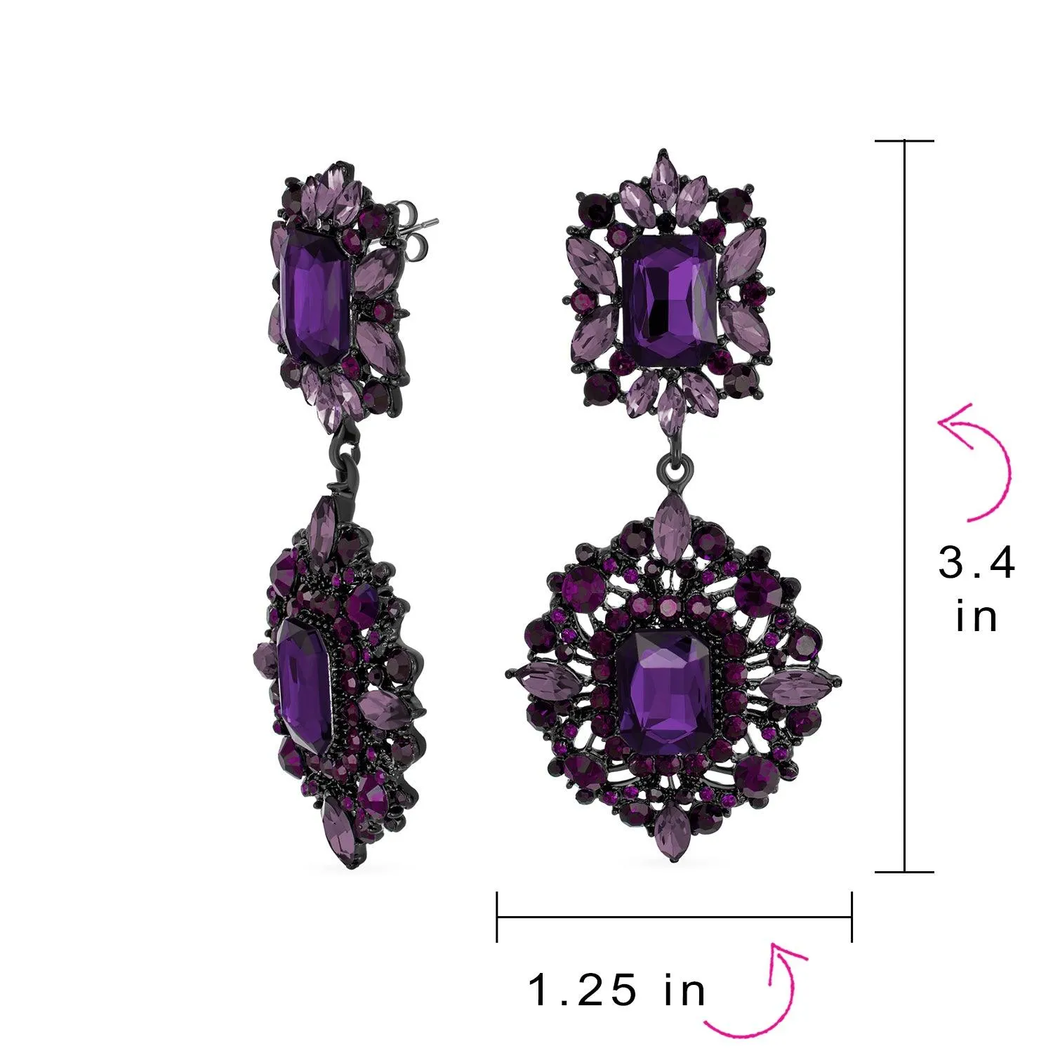 Big Crystal Art Deco Vintage Style Gatsby Gemstone Dangle Earrings Gold & Black