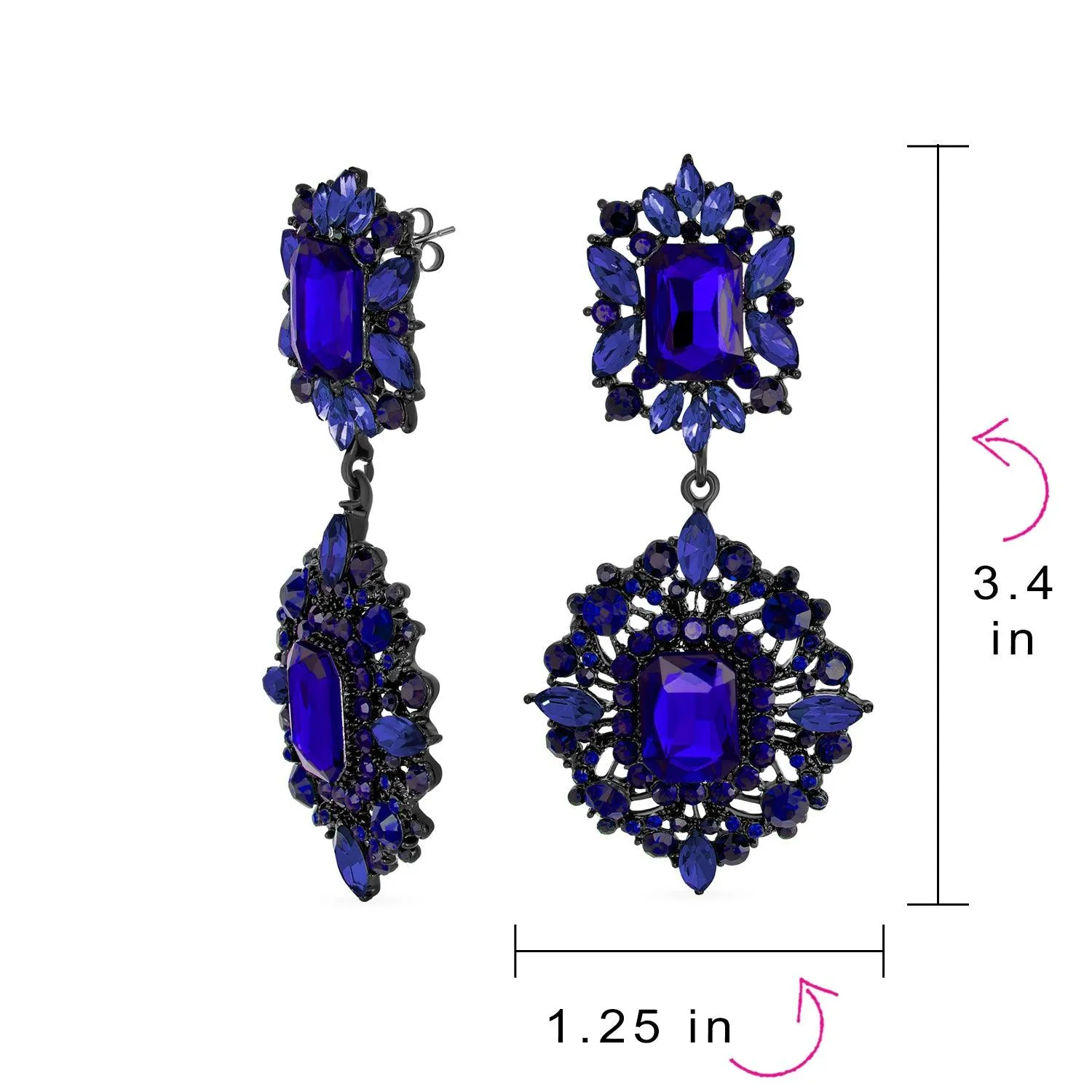 Big Crystal Art Deco Vintage Style Gatsby Gemstone Dangle Earrings Gold & Black