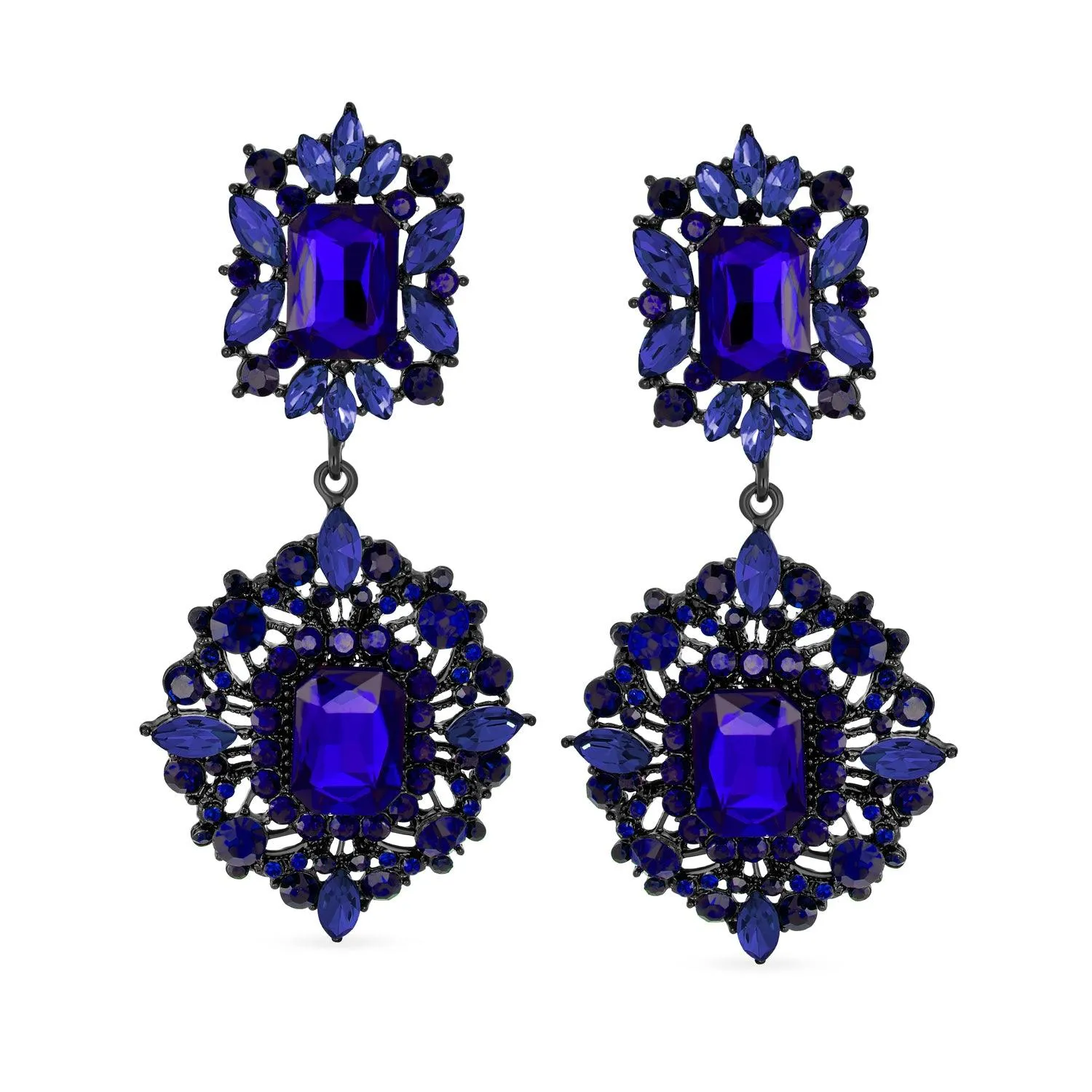 Big Crystal Art Deco Vintage Style Gatsby Gemstone Dangle Earrings Gold & Black