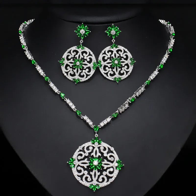 Big Long Drop Necklace and Earrings Bridal Jewellery Set
