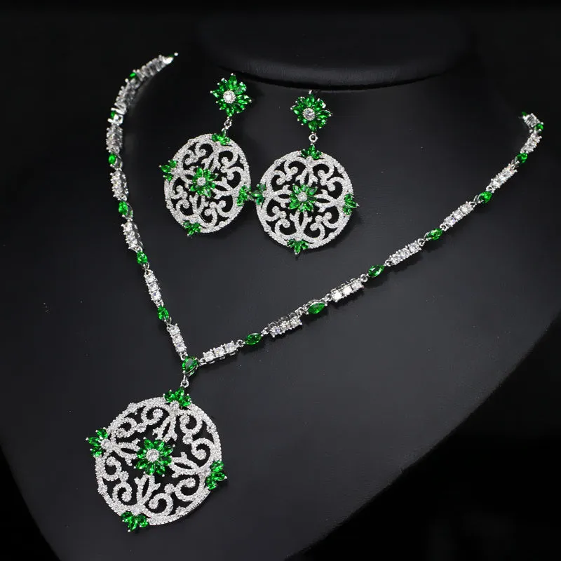 Big Long Drop Necklace and Earrings Bridal Jewellery Set