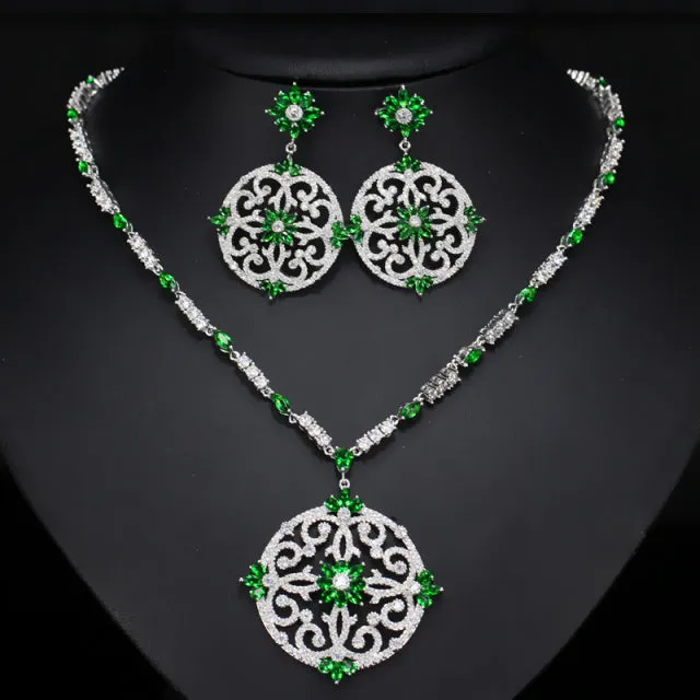Big Long Drop Necklace and Earrings Bridal Jewellery Set