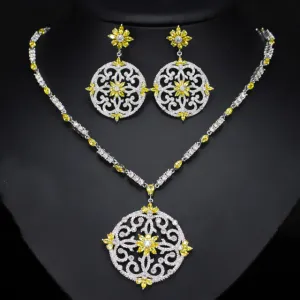 Big Long Drop Necklace and Earrings Bridal Jewellery Set