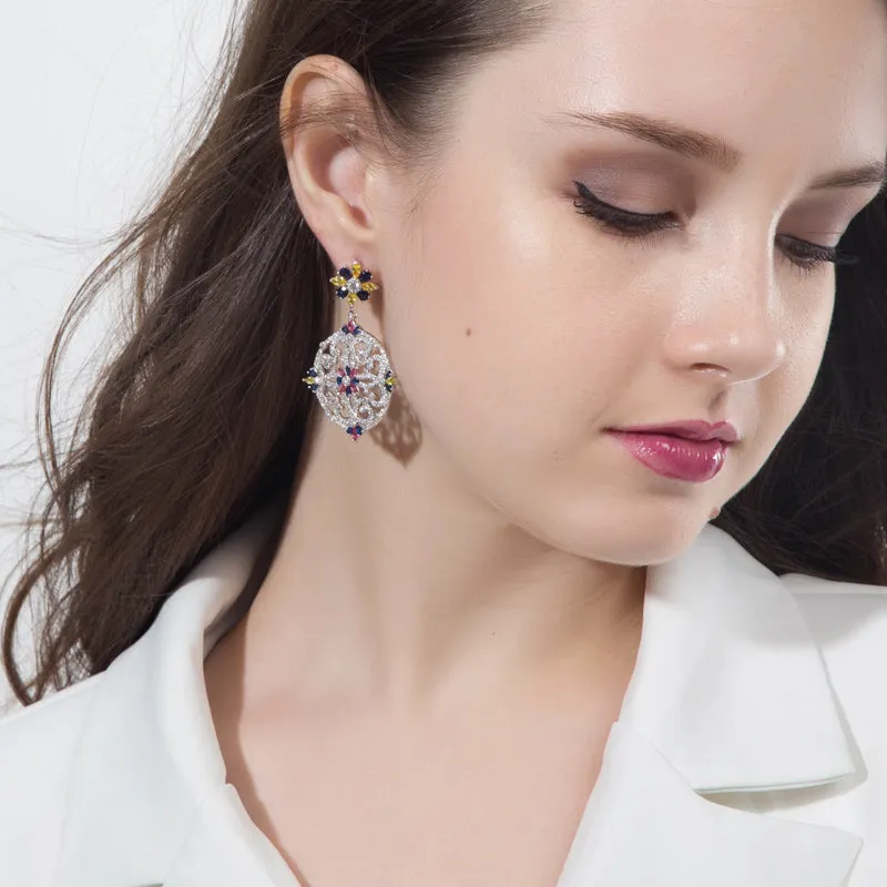 Big Long Drop Necklace and Earrings Bridal Jewellery Set