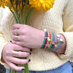 Birth Month Flower Glass Bead Bracelet