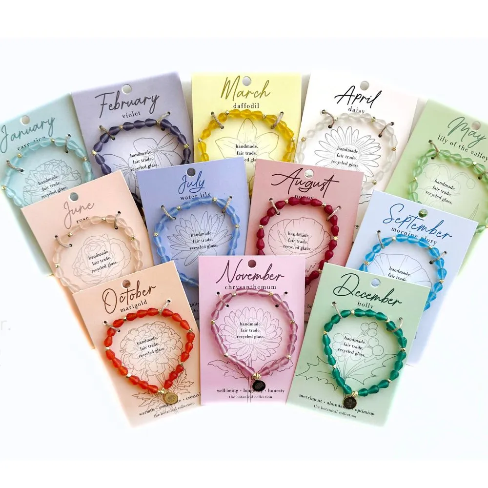 Birth Month Flower Glass Bead Bracelet