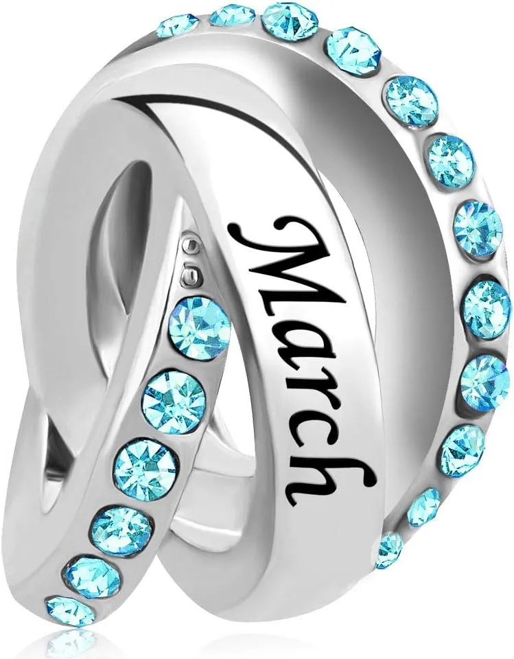 Birthstone Charms for charms Bracelets Trinity Ring Happy Birthday Charms Beads Compatible with Pandora Bracelets