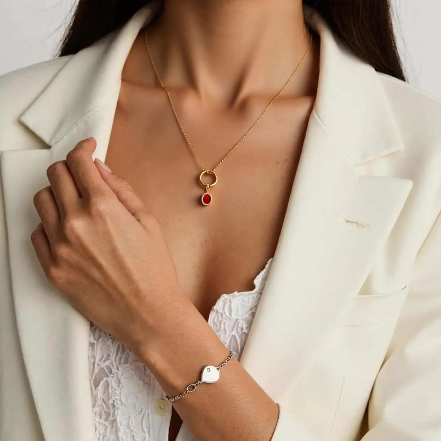 Birthstone Necklace for Women - Dainty Charms Pendant Gold Plated Chain Zircon Jewelry Birthday Gifts for Mom Family