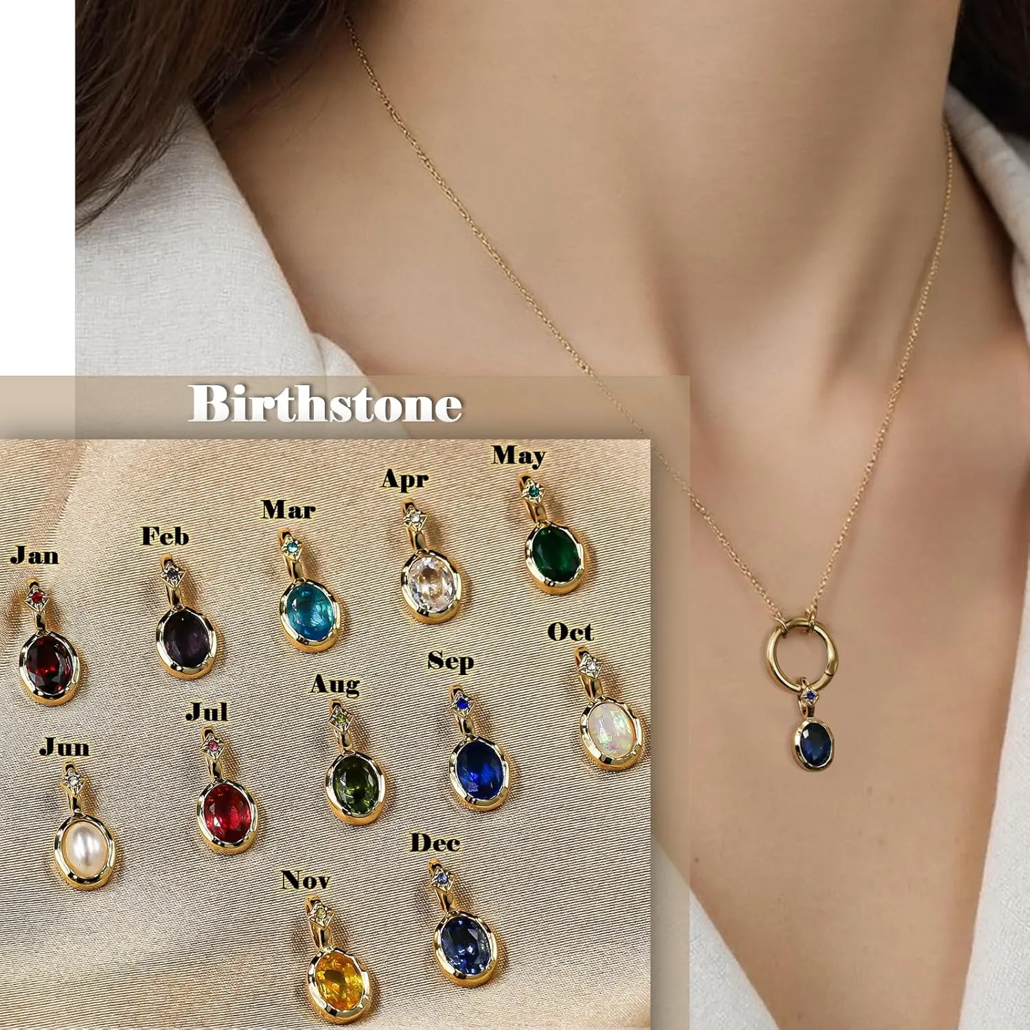 Birthstone Necklace for Women - Dainty Charms Pendant Gold Plated Chain Zircon Jewelry Birthday Gifts for Mom Family