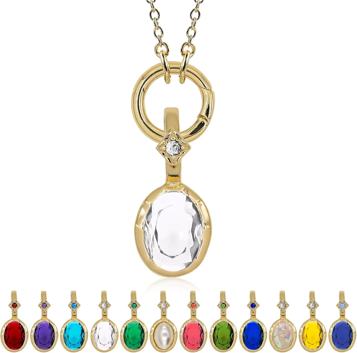 Birthstone Necklace for Women - Dainty Charms Pendant Gold Plated Chain Zircon Jewelry Birthday Gifts for Mom Family