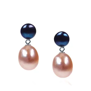 Black & Pink Freshwater Pearl Mini Silver Drop Earrings