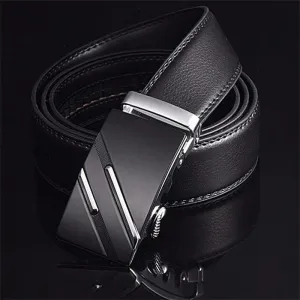 Black & Silver Stripes Ratcheting Buckle Belt Set