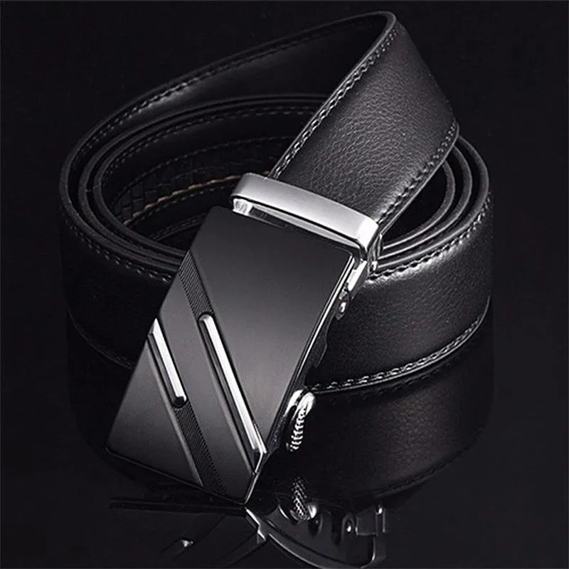 Black & Silver Stripes Ratcheting Buckle Belt Set