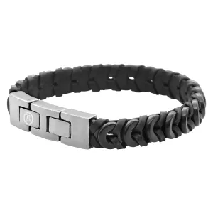 Black Braided Leather and Steel Bracelet - Stylish Fashion Accessory