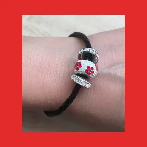Black Braided Leather Bracelet with Swarovski Charm & Stoppers