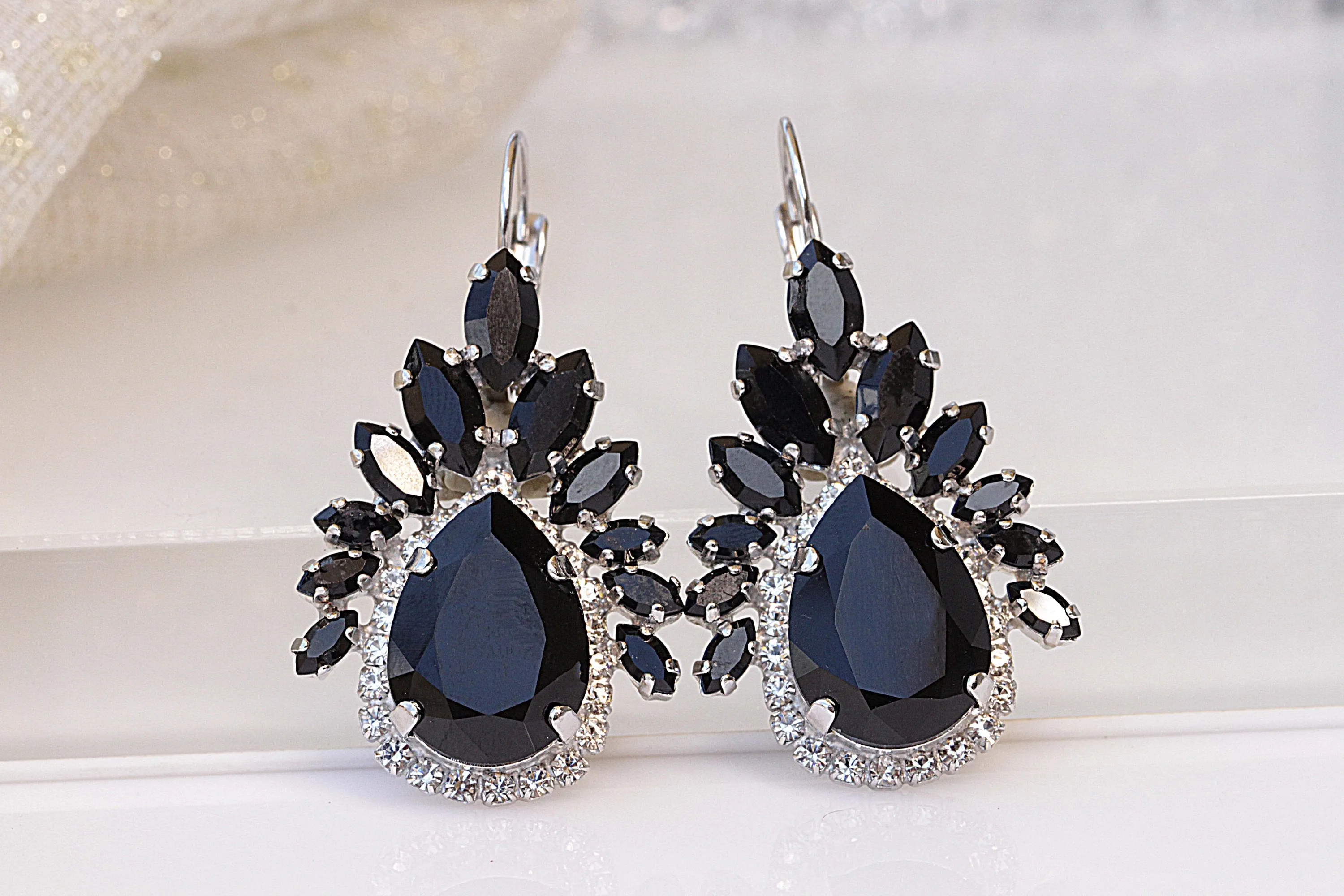 BLACK BRIDAL EARRINGS