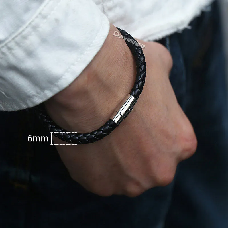 Black Brown Braided Cord Rope Stainless Steel Clasp Man-made Leather Mens Bracelet