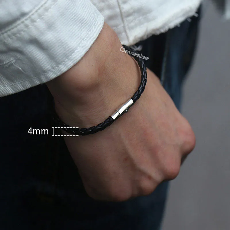 Black Brown Braided Cord Rope Stainless Steel Clasp Man-made Leather Mens Bracelet
