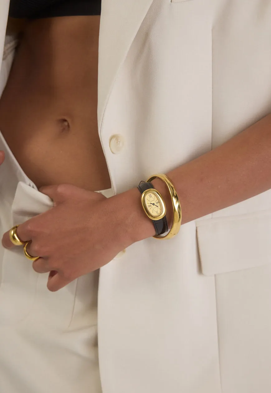 Black Croc Leather Watch Band | Gold