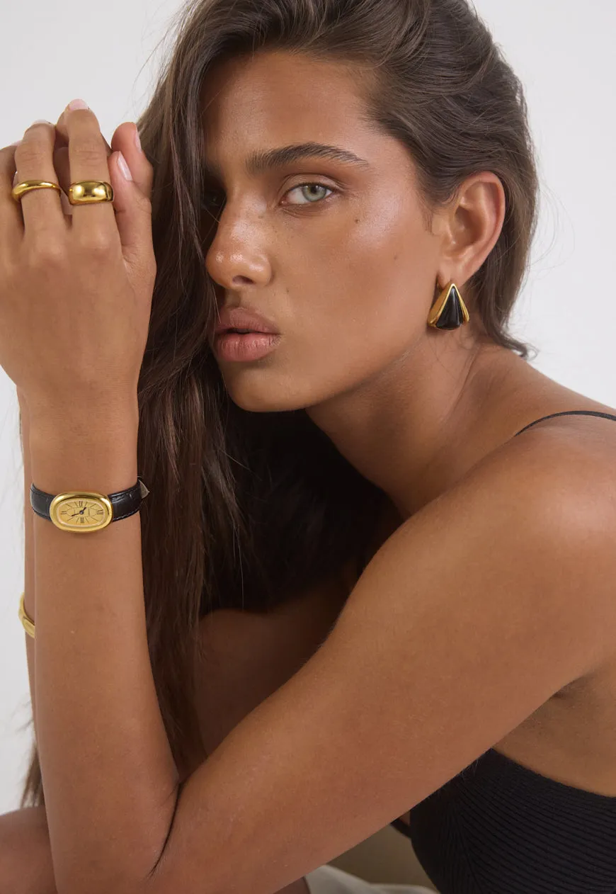 Black Croc Leather Watch Band | Gold