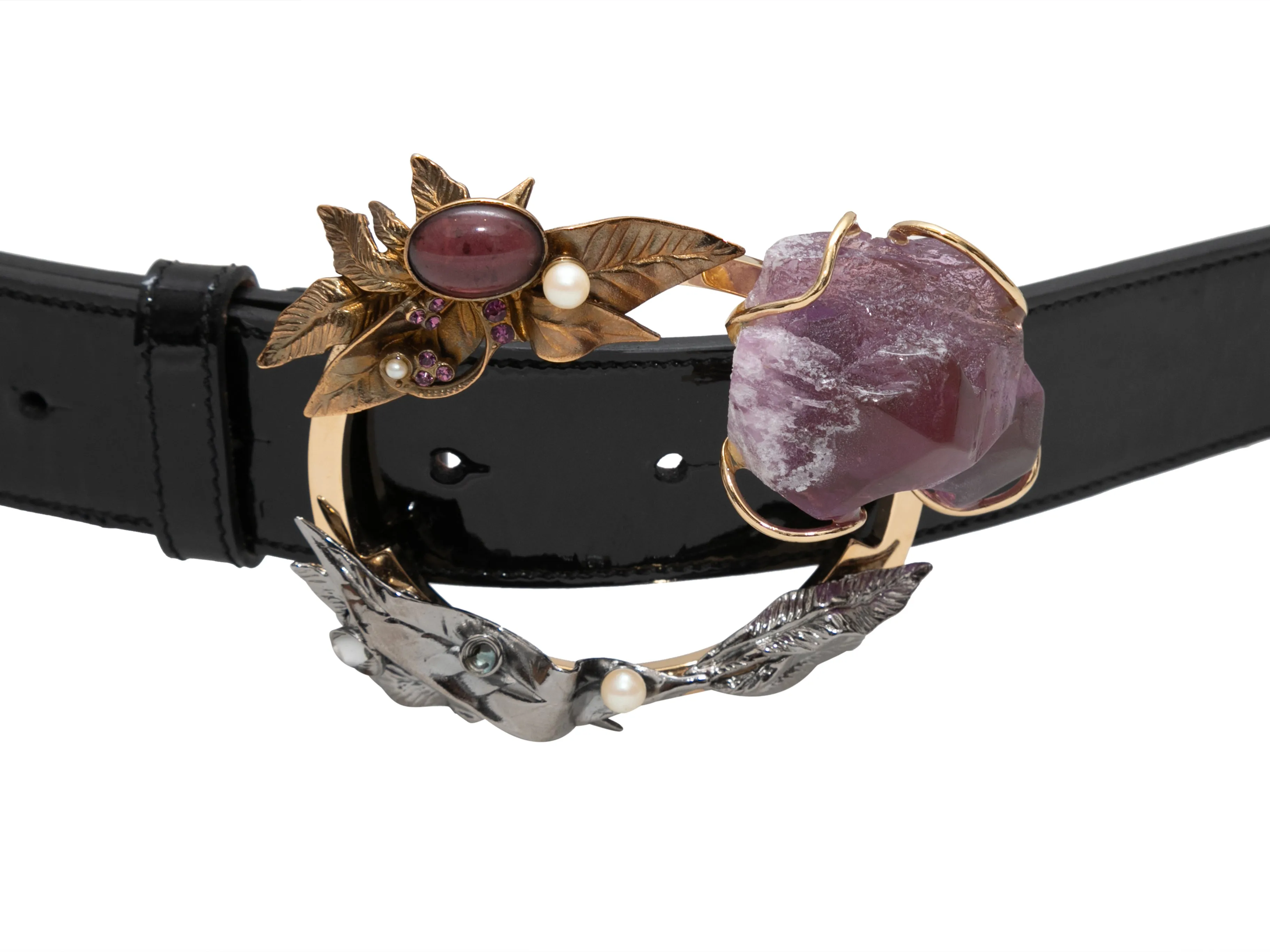 Black Dolce & Gabbana Patent Gemstone Buckle Belt Size US S