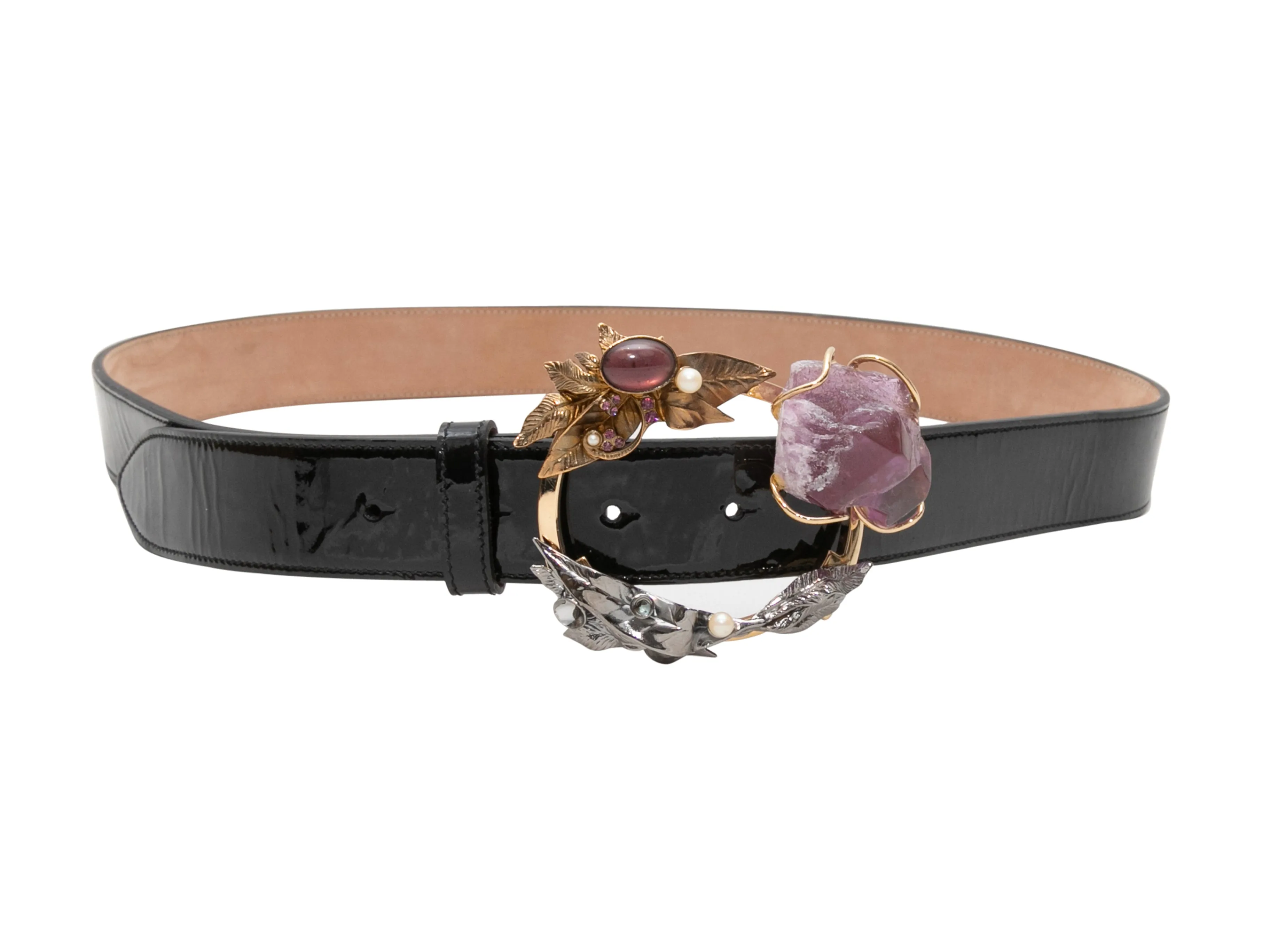 Black Dolce & Gabbana Patent Gemstone Buckle Belt Size US S