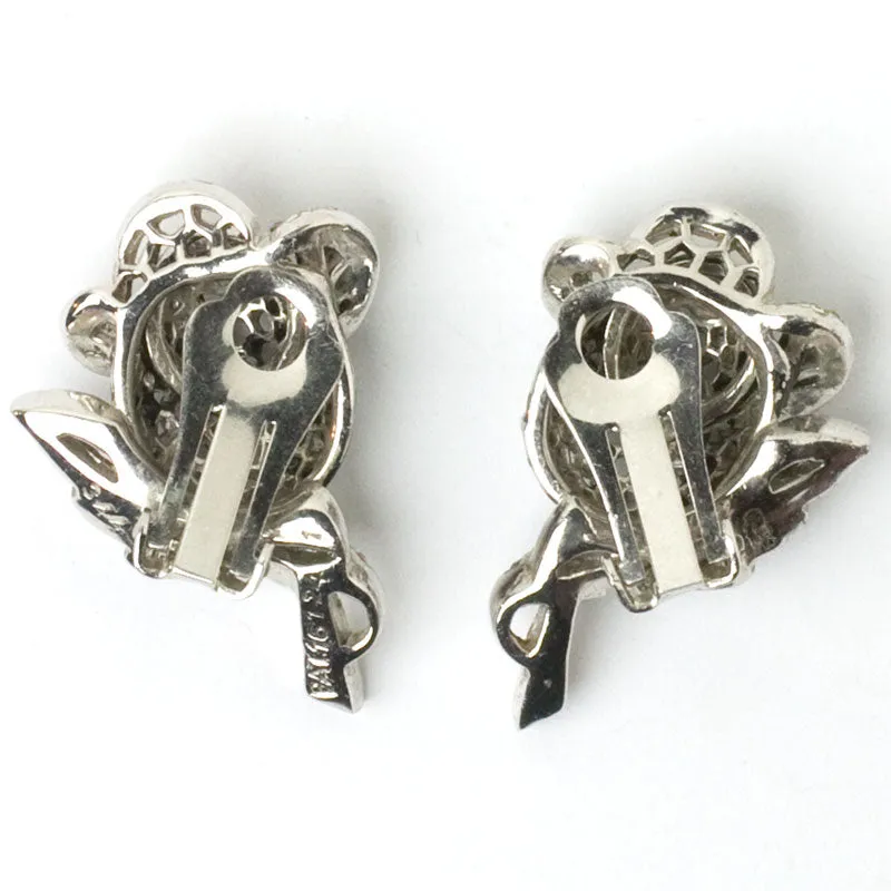 Black Enamel & Diamanté 'Rose of Seville' Brooch & Earrings