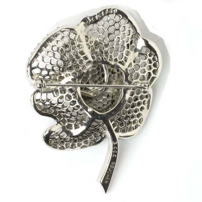 Black Enamel & Diamanté 'Rose of Seville' Brooch & Earrings