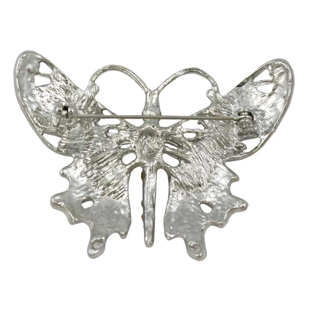 Black Enamel Butterfly Brooch Pin with Clear Crystals  - PRI081F