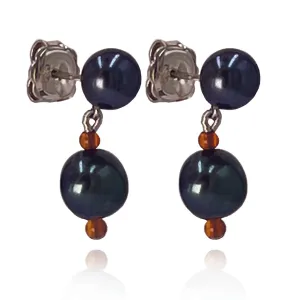Black Freshwater & Amber Pearl Drop Earrings