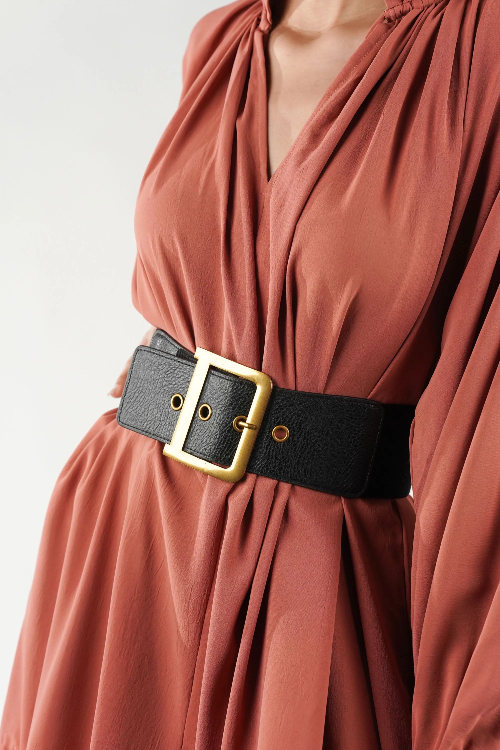 Black Leather Belt With Chunky Buckle
