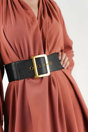 Black Leather Belt With Chunky Buckle