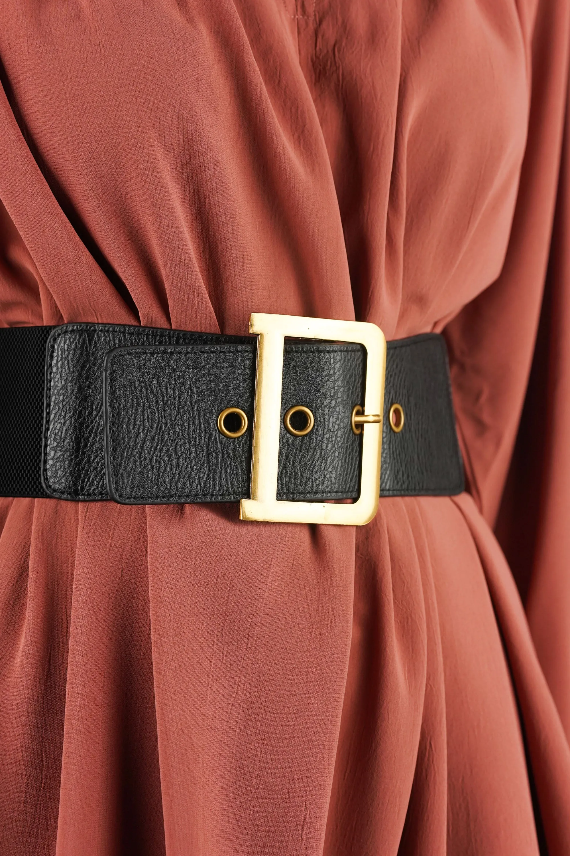 Black Leather Belt With Chunky Buckle