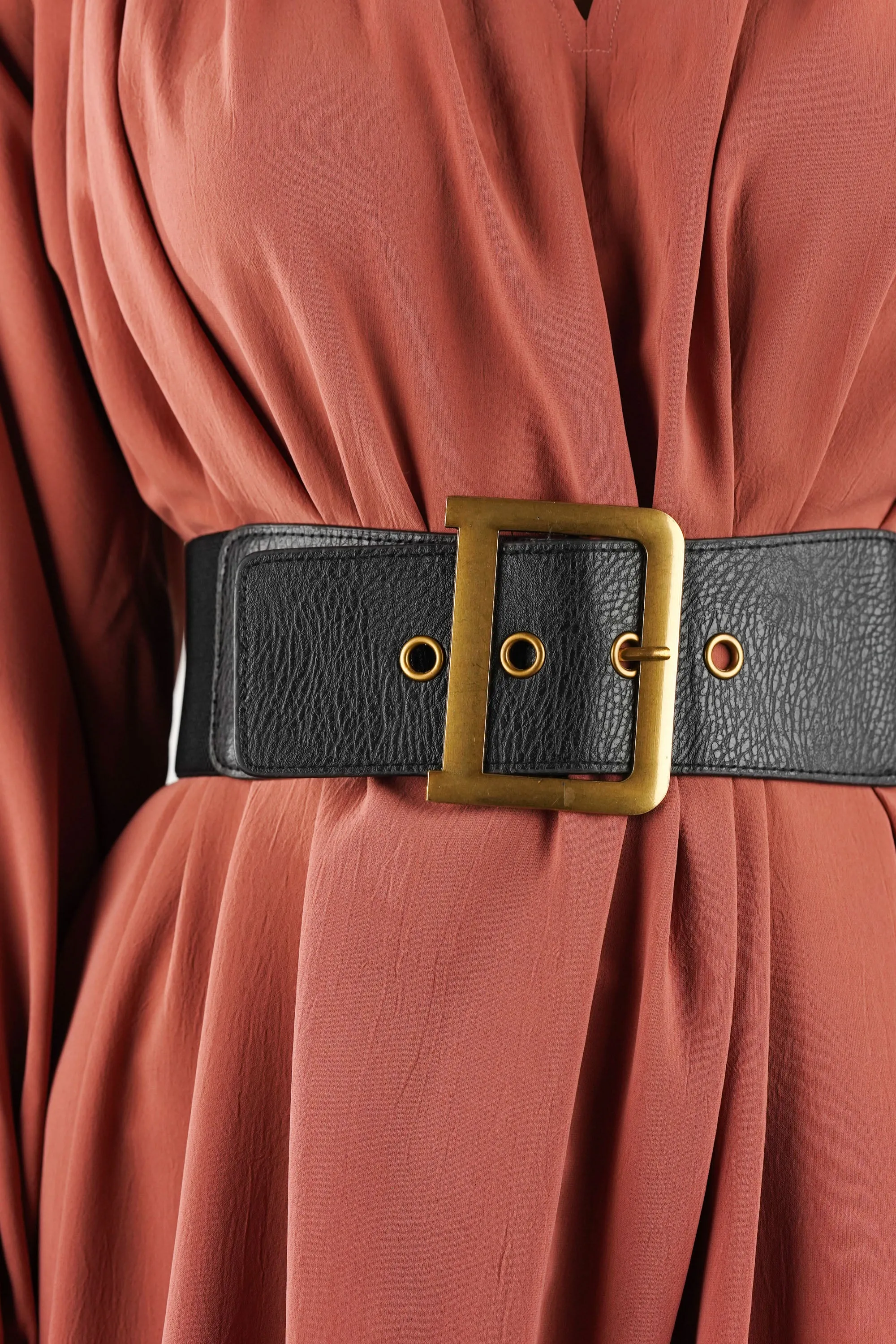 Black Leather Belt With Chunky Buckle
