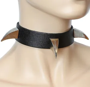 Black Leather Choker With Three Claw Spikes