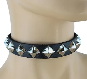 Black Leather Choker With1 Row 1/2" Diamond Studs