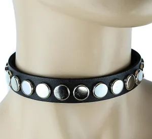 Black Leather Choker WithFlat Round Studs
