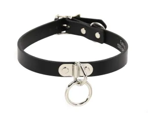 Black Leather Choker With One 1" Loop & Ring